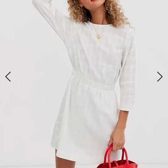 Asos White Elastic Waist Mini Dress - Picture 1 of 2